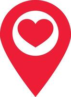 vermelho mapa ponteiro com coração ícone . vermelho localização PIN ícone com coração . vetor ilustração