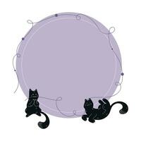 círculo modelo decorado com Preto mão desenhado gato silhuetas desenhado dentro boho estilo. círculo com em branco espaço decorado Preto gatos com branco ornamento. vetor ilustração