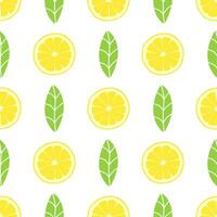 limão fatias desatado padronizar vetor ilustração. volta fatias do maduro amarelo limões em branco fundo. verão tropical fresco frutas tema papel de parede.