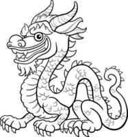 desenho animado chinês Dragão fantasia personagem coloração página vetor