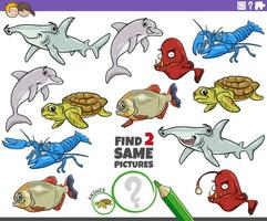 encontrar dois mesmo desenho animado mar vida animais educacional atividade vetor