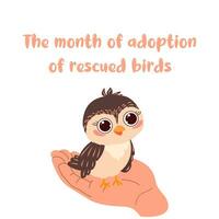 a mês do adoção do resgatado pássaros. fofa pássaro em branco. abstrato fundo. poster, bandeira, cartão, fundo. vetor