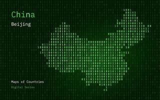 China ouro mapa mostrando dentro binário código padronizar. tsmc. verde matriz números, zero, um. mundo países vetor mapas. digital Series