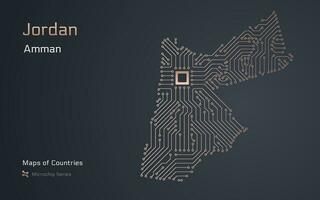 Jordânia mapa com uma capital do Amã mostrando dentro uma microchip padronizar. e-governo. mundo países vetor mapas. microchip Series