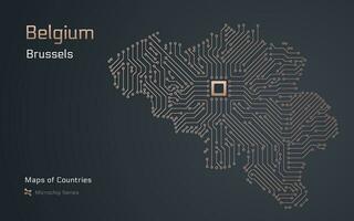 Bélgica mapa com uma capital do Bruxelas mostrando dentro uma microchip padronizar. e-governo. mundo países vetor mapas. microchip Series