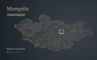 Mongólia mapa com uma capital do ulaanbaatar mostrando dentro uma microchip o circuito padronizar. e-governo. mundo países vetor mapas. microchip Series