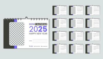 escrivaninha calendário 2025 planejador e corporativo Projeto modelo definir, anual calendário 12 meses dentro roxa cor vetor