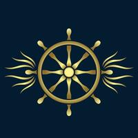 dourado navio roda logotipo vetor