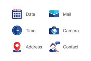 moderno ícone vetor conjunto para local na rede Internet e aplicativos. colorida ícones e atalho símbolos Incluindo localização, calendário, data, tempo, Câmera, o email e contato.