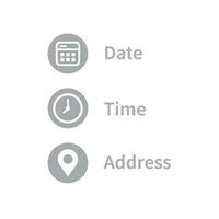 endereço, data, Tempo ícones conjunto vetor ilustração