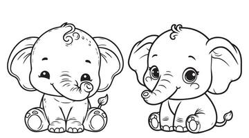 bebê elefante linha desenho. vetor linha arte ilustração coloração página.