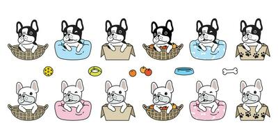 cachorro vetor francês buldogue osso cachorro animal brinquedo caixa cesta travesseiro ícone desenho animado personagem símbolo procriar ilustração rabisco Projeto