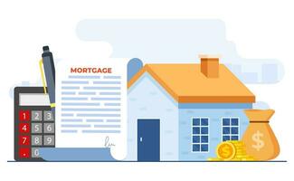 hipoteca e renda conceito plano vetor ilustração vetor modelo, casa empréstimo ou dinheiro investimento para real Estado, hipoteca empréstimo, compra propriedade, casa empréstimo, casa banco crédito