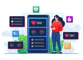 digital saúde conceito plano ilustração vetor modelo, monitoramento coração taxa dentro uma Smartphone, ginástica rastreador Móvel aplicativo