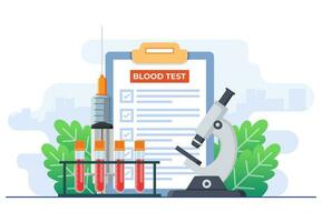 médico teste conceito plano vetor ilustração, saúde triagem para diagnóstico, avaliação do doença, científico pesquisa documento, cuidados de saúde e medicamento, sangue teste, científico pesquisa documento