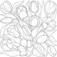 tulipas botânico fundo. Preto e branco. floral linha arte. vetor