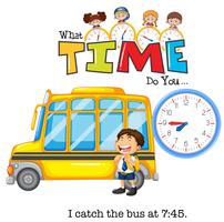Um menino pegar um ônibus às 7:45 vetor