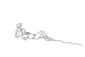 jovem casal dentro amor período de férias beira-mar de praia sentado juntos relaxar conceito linha arte Projeto vetor