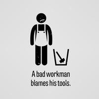Um trabalhador mau culpa suas ferramentas. vetor