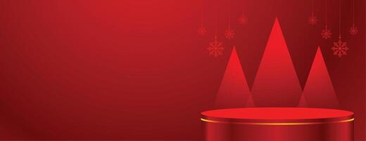 banner web de pódio vermelho moderno com design de árvore de natal vetor