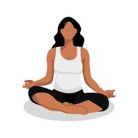 ioga é Boa para a saúde do a corpo, mente e emoções. lindo jovem mulher dentro lótus pose. estilo sem uma face vetor