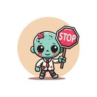 fofa vetor Projeto ilustração do zumbi carregando Pare símbolo