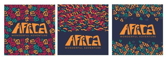 conjunto do quadrado africano e étnico enfeites fundos. letras e cartão Projeto. vetor plano ilustração