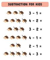 subtração jogos com fofa ouriços. educacional matemática jogos para pré-escolares jardim de infância.correspondência jogo. vetor