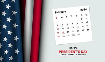 fundo Projeto para do presidente dia com Unidos estados bandeira e fevereiro 2024 calendário. vetor