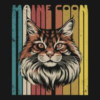 retro maine coon gato camiseta Projeto vetor