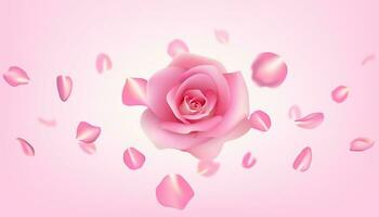 uma romântico Rosa rosa realista ilustração, com vôo pétalas. a realista dia dos namorados dia Projeto a ideal escolha para cartões, convites, perfume comercial e decorativo temas. não ai. vetor