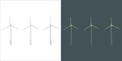 vetor moinho de vento vento turbina linha armação de arame estilo . alternativo renovável poder gerador - verde energia