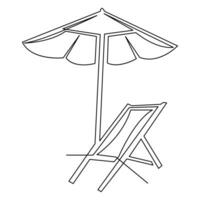contínuo solteiro linha arte desenhando do de praia guarda-chuva e cadeira para verão feriado esboço vetor ilustração