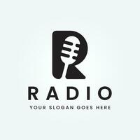 podcast rádio logotipo Projeto em carta r Projeto usando microfone modelo vetor ilustração