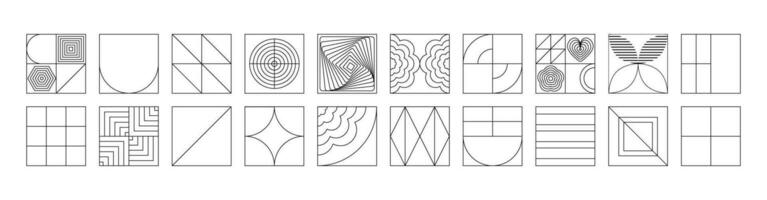 linear moderno geométrico azulejos. abstrato linha arte blocos, formas, figuras, flores ótico ilusões. bauhaus. meio século moderno. vetor