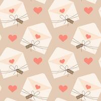 desatado padrão, amor cartas envelopes com corações dentro rabisco estilo. fundo, papel de parede, vetor