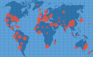 pandemia desenvolvimento mapa com vermelho pontos. coronavírus Perigo pandemia, remédio infecção infográfico espalhar. vetor ilustração