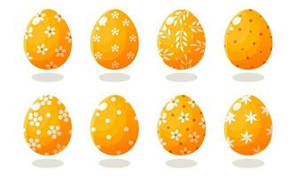 uma conjunto do amarelo Páscoa ovos com diferente padrões. vetor ilustração em uma branco fundo. feliz Páscoa. Primavera feriado. coleção do decorativo Páscoa símbolo. Primavera colorida chocolate ovo.