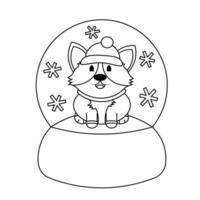 neve globo com fofa invernos cachorro corgi dentro Preto e branco vetor