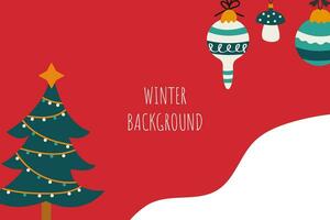 vetor inverno poster com Natal árvore e Natal brinquedos. minimalista bandeira, cartaz. inverno temporada. vermelho isolado fundo.