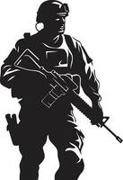 combate vigilância Preto logotipo ícone do a armado soldado Guerreiro força vetor militar emblema dentro Preto