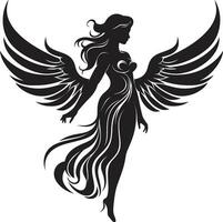 celestial harmonia angélico Preto logotipo sereno presença alado anjo símbolo vetor