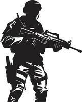Vigilância protetor vetor militar Preto ícone combate pronto guardião armado soldado emblema dentro Preto