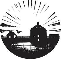 colheita refúgio Preto vetor emblema rural refúgio casa de fazenda ícone
