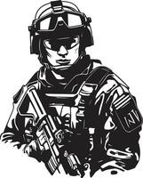 militante protetor vetor militar emblema batalha sentinela armado Guerreiro Preto logotipo