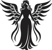 etéreo guardião anjo símbolo Projeto radiante asas Preto angélico emblema vetor