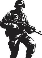 Guerreiro robusto armado militares emblema guardião bravura Preto militar ícone Projeto vetor