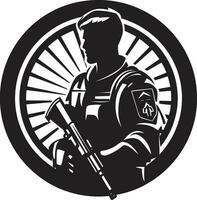 batalha sentinela armado Guerreiro Preto logotipo defensiva vigilância vetor Preto soldado