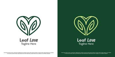 folha amor logotipo Projeto ilustração. silhueta forma linha arte coração árvore plantar verde fresco eco floral Cuidado meio Ambiente bio semente natureza. mínimo abstrato simples plano ícone símbolo. vetor