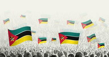 abstrato multidão com bandeira do Moçambique. povos protesto, revolução, greve e demonstração com bandeira do Moçambique. vetor